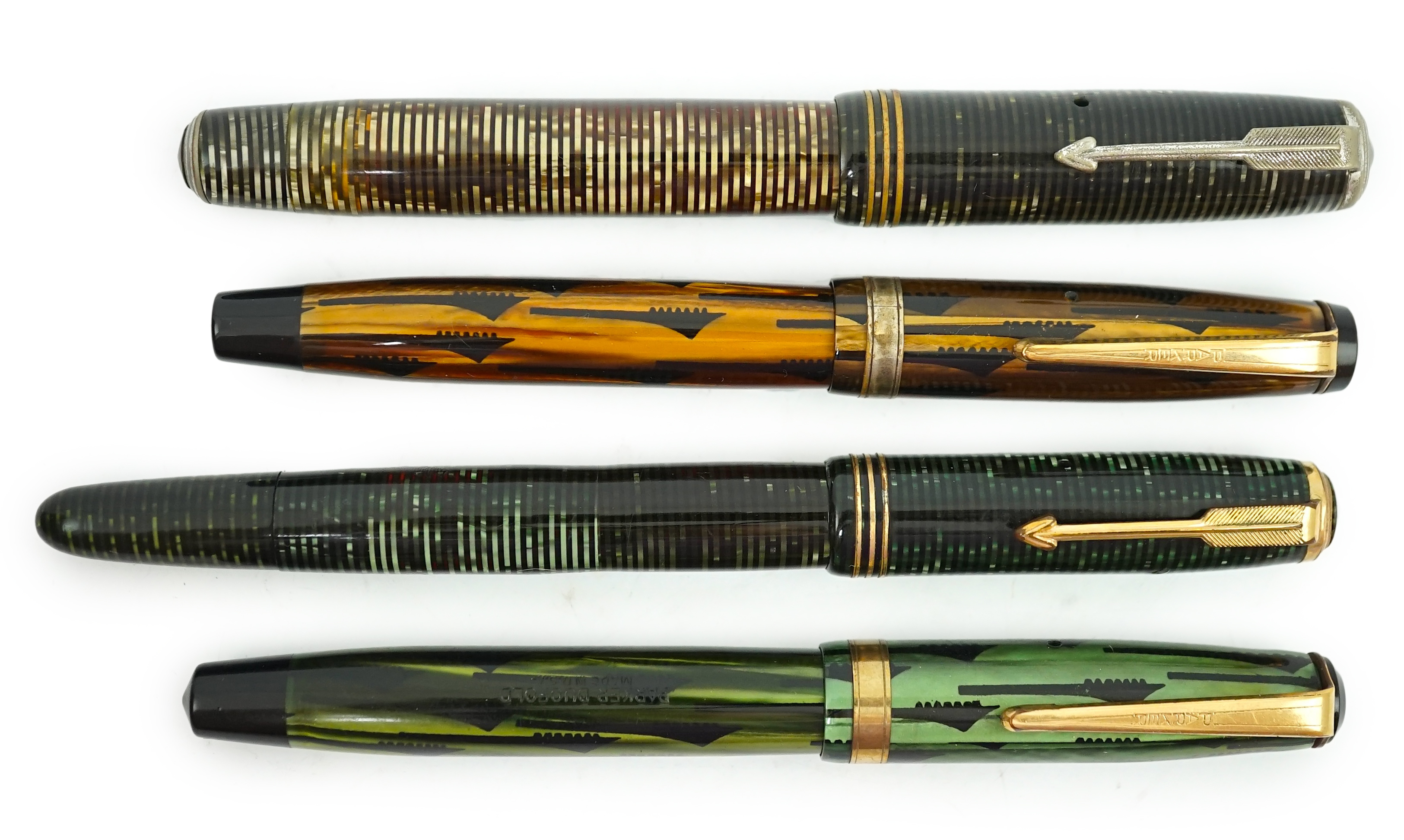 Four Parker pens to include an oversize Vacumatic